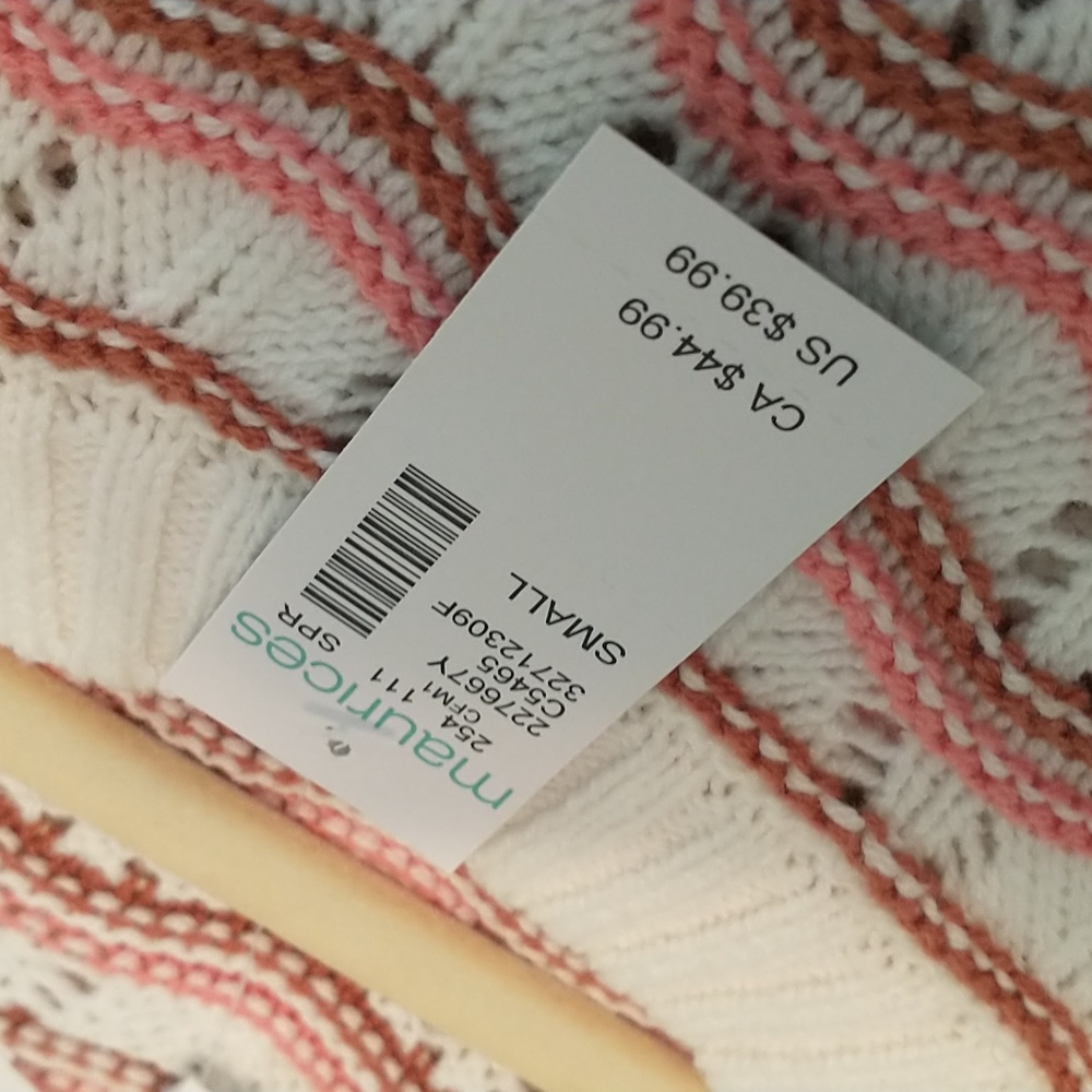 NWT Maurices Pink and Cream Women's Sweater, Size S, Hi-Lo Tunic - Picture 9 of 9